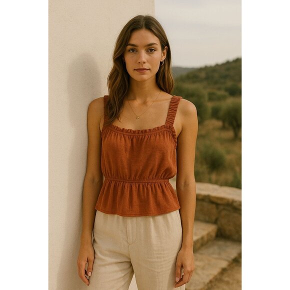 NWT Marine Layer Women’s Burnt Orange Tank Sm Boho Chic Cottagecore Summercore - Picture 2 of 14